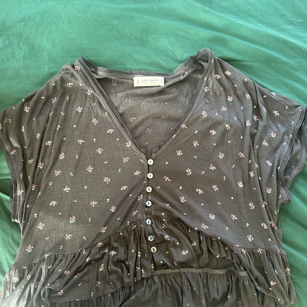 Lucky Brand Charcoal Floral Blouse